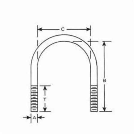 Chicago Hardware Round U-Bolt, 3/8"-16, 3-1/2 in Wd, 4-1/8 in Ht, Aluminum 60098 9